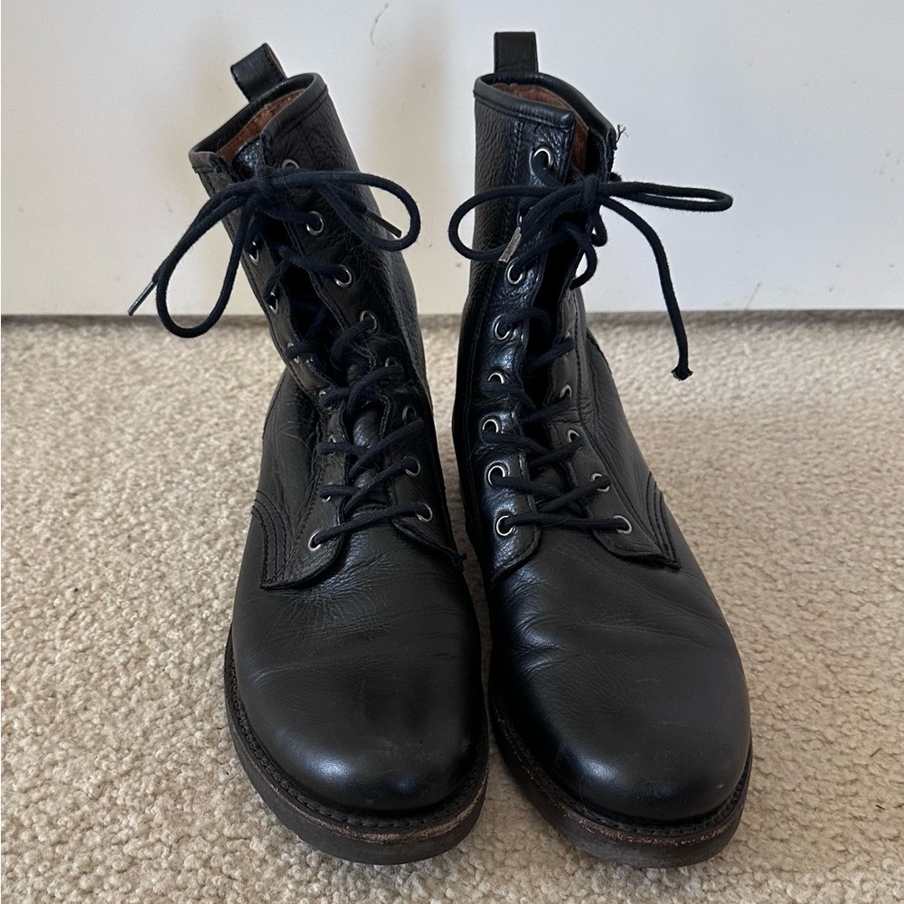 Frye Black Leather Lace-Up Women's Combat Boots